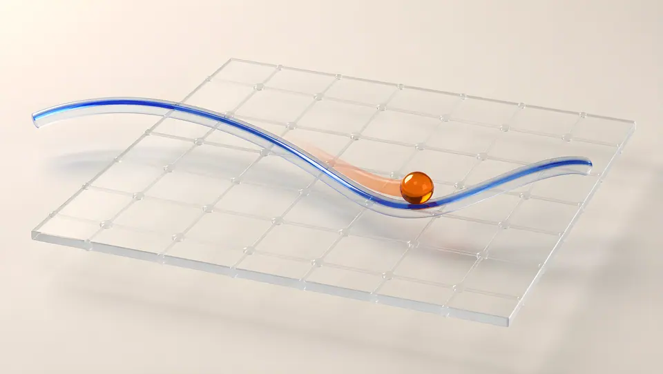 A glass bead sliding along a blue curve on a grid