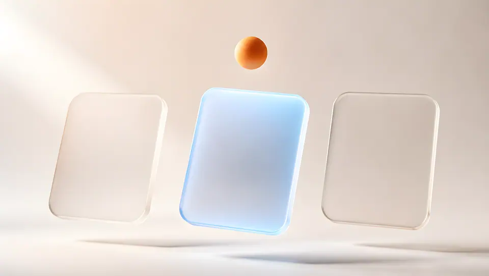 Three floating glass cards, the middle one glowing as if chosen