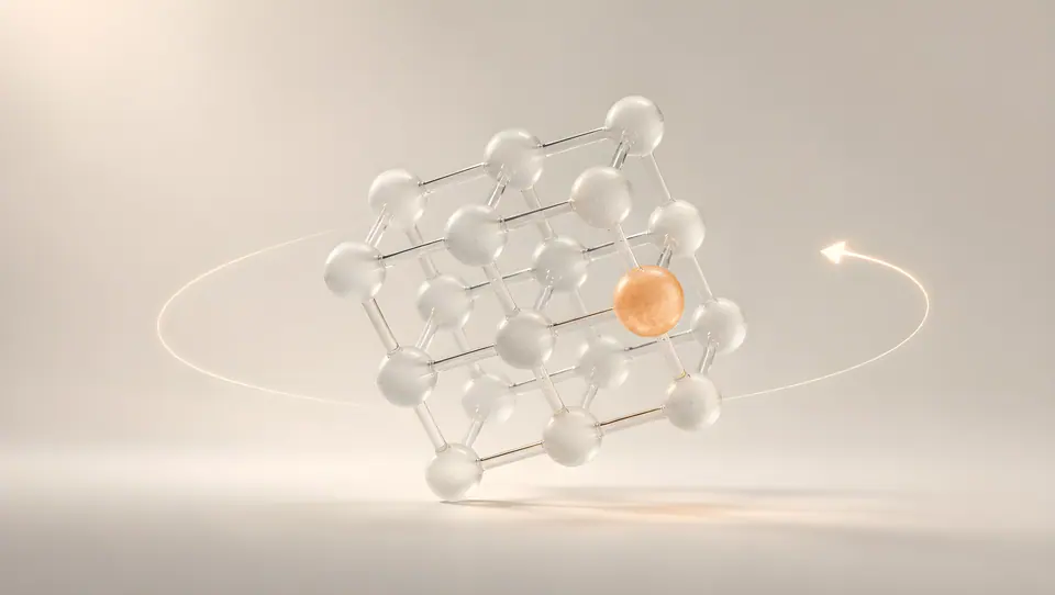 A crystal lattice of glass spheres turning in mid-air