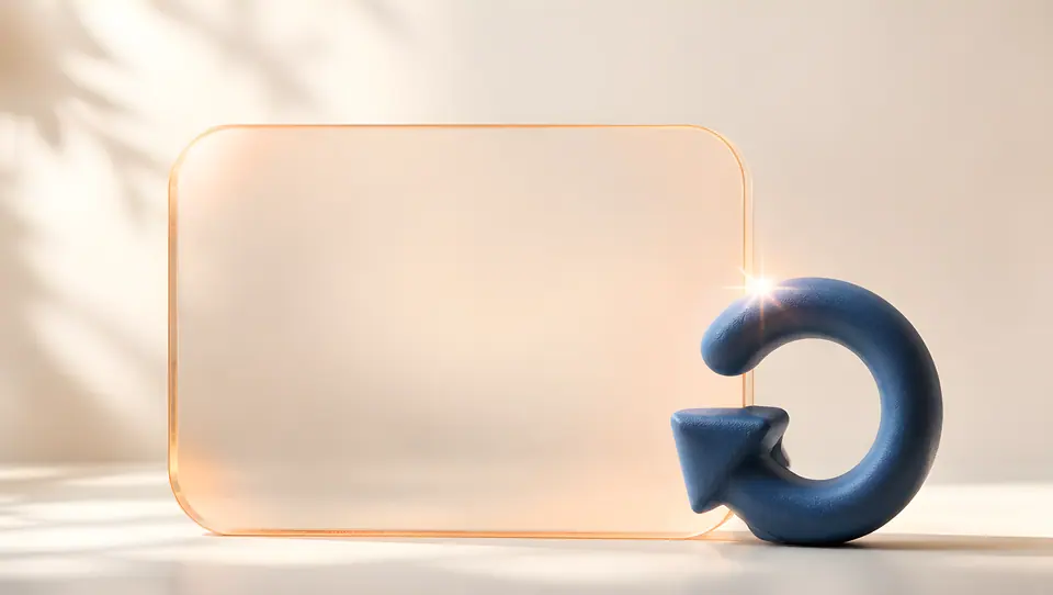 A glass card with a soft warm glow and a small try-again arrow